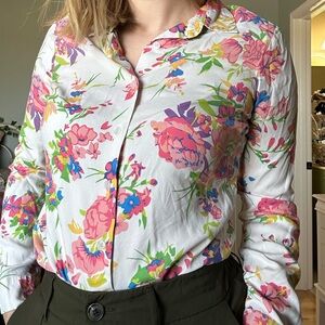 100% Silk Vintage Floral Blouse